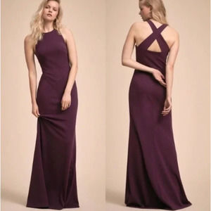 BHLDN Anthropologie Klara Dress Purple Criss Cross Back High Neck Bridesmaid 4
